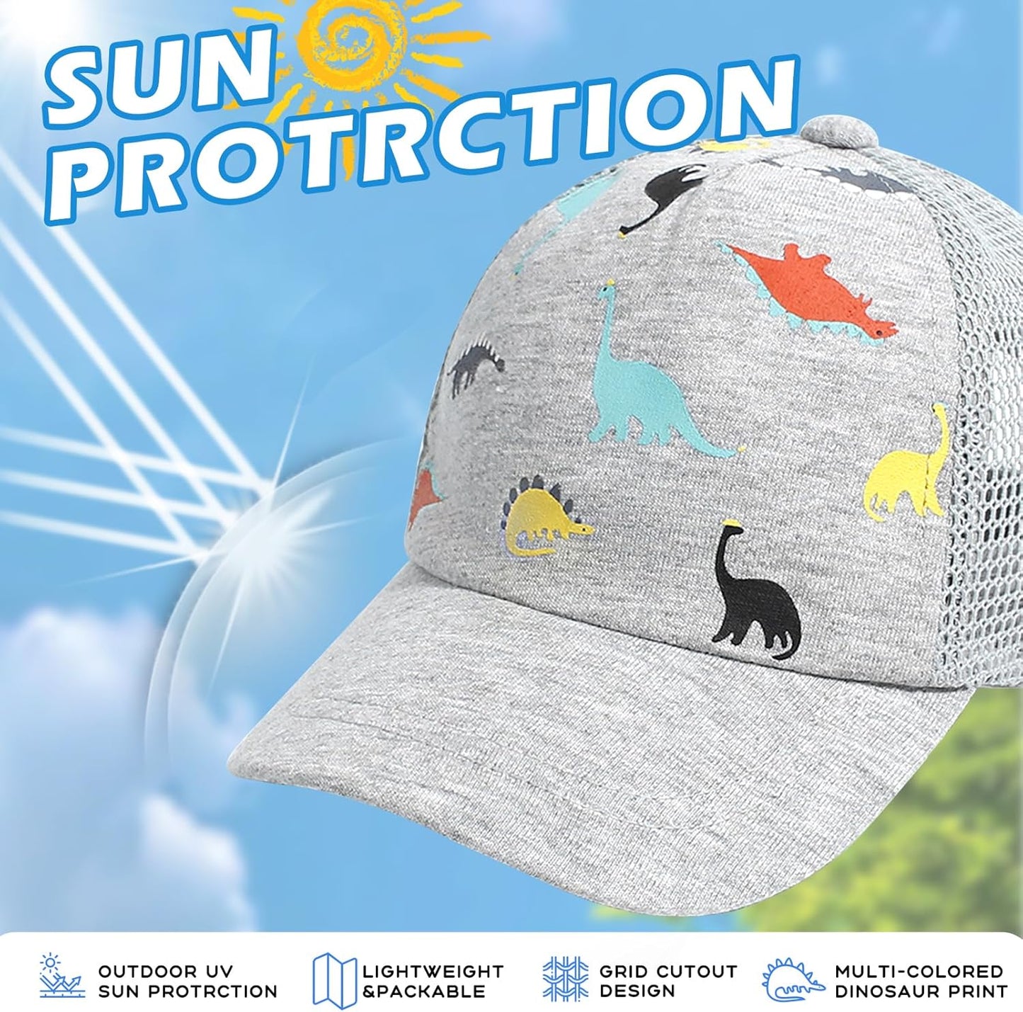 Duoyeree Toddler Baseball Cap Baby Cap Sun hat Print Dinosaur Pattern and Solid Color hat Kids boy Girl Age 0-8t