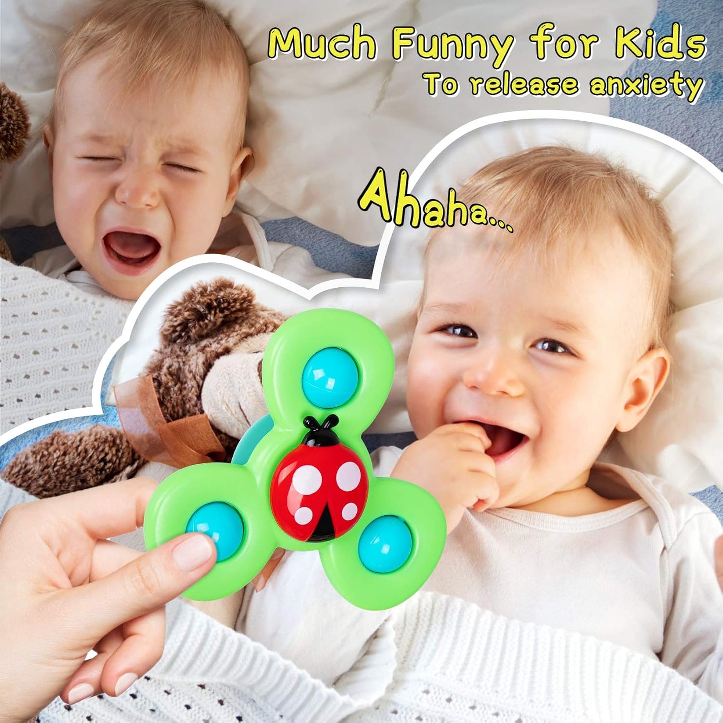 Airplane Travel Toys for Toddlers 1-3: Suction Cup Spinner Toys for 1 Year Old Boy Girl Birthday Gift - Sensory Spinning Baby Bath Toys 6-12-18 Months