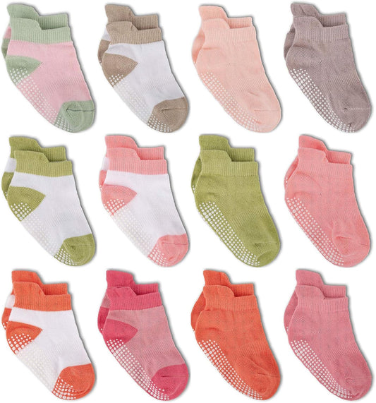 Zaples Baby Non Slip Grip Ankle Socks with Non Skid Soles for Infants Toddlers Kids Boys Girls
