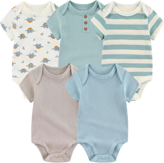 Newborn Baby Short Sleeve Bodysuit Cotton One-Piece Baby Clothes 5-Pack, 0-12 Months