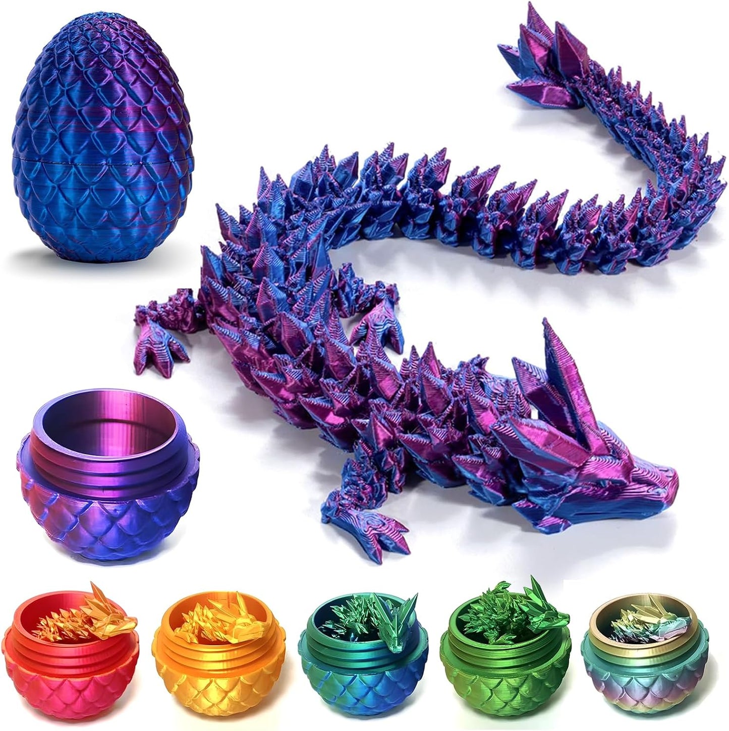 Easter Dragons 3D Printed Dragon Egg with Dragon Inside Crystal Dragon Fidget Toy for Adult Full Articulated Dragon for Home Office Decor