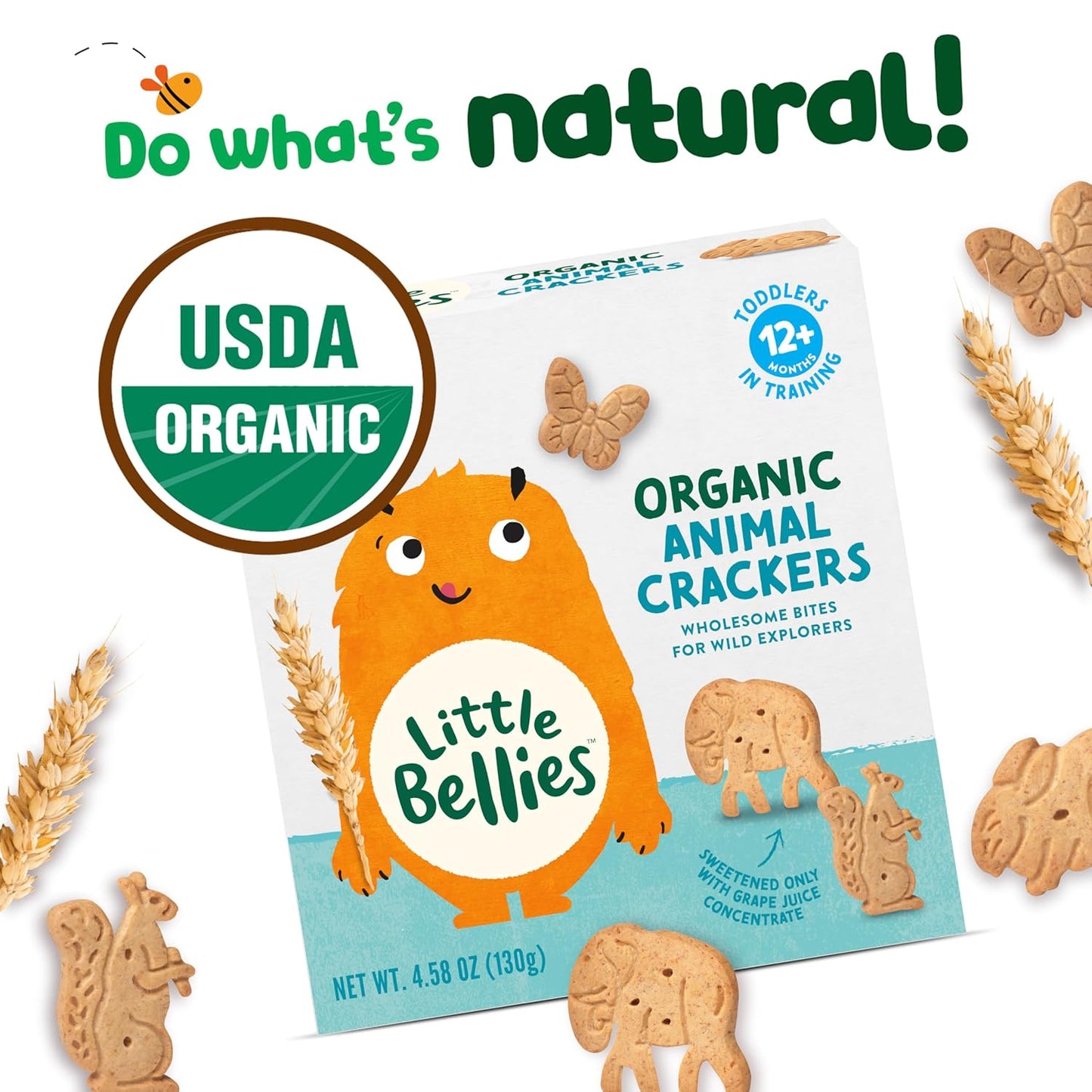 Little Bellies Organic Animal Crackers Toddler Snack (Pack of 5 x 4.58 oz Individual Packs)