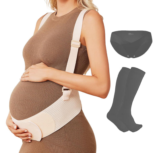 Belly Bands for Pregnant Women, Breathable Pregnancy Belly Support Belt with Adjustable Straps, Back Support, Pelvic Support Belt for Pregnancy (Beige, Large)