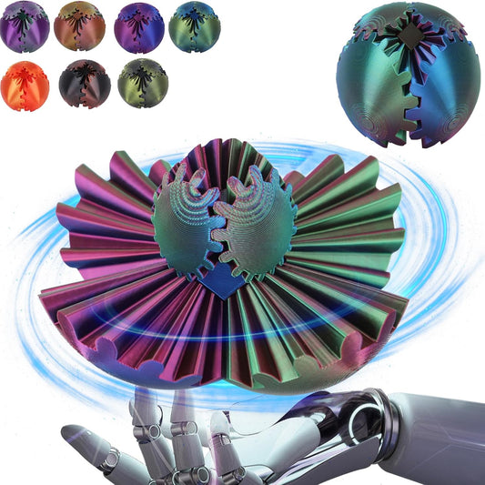 Gear Ball, Gear Sphere, 3D Printed Gear Ball Spin Ball Cube Fidget Toys GearSphere Ball, Stress Ball, Gear Sphere Desk Toy, Fidget Ball, Gear Toy for Stress and Anxiety Relaxing (Laser Color A)