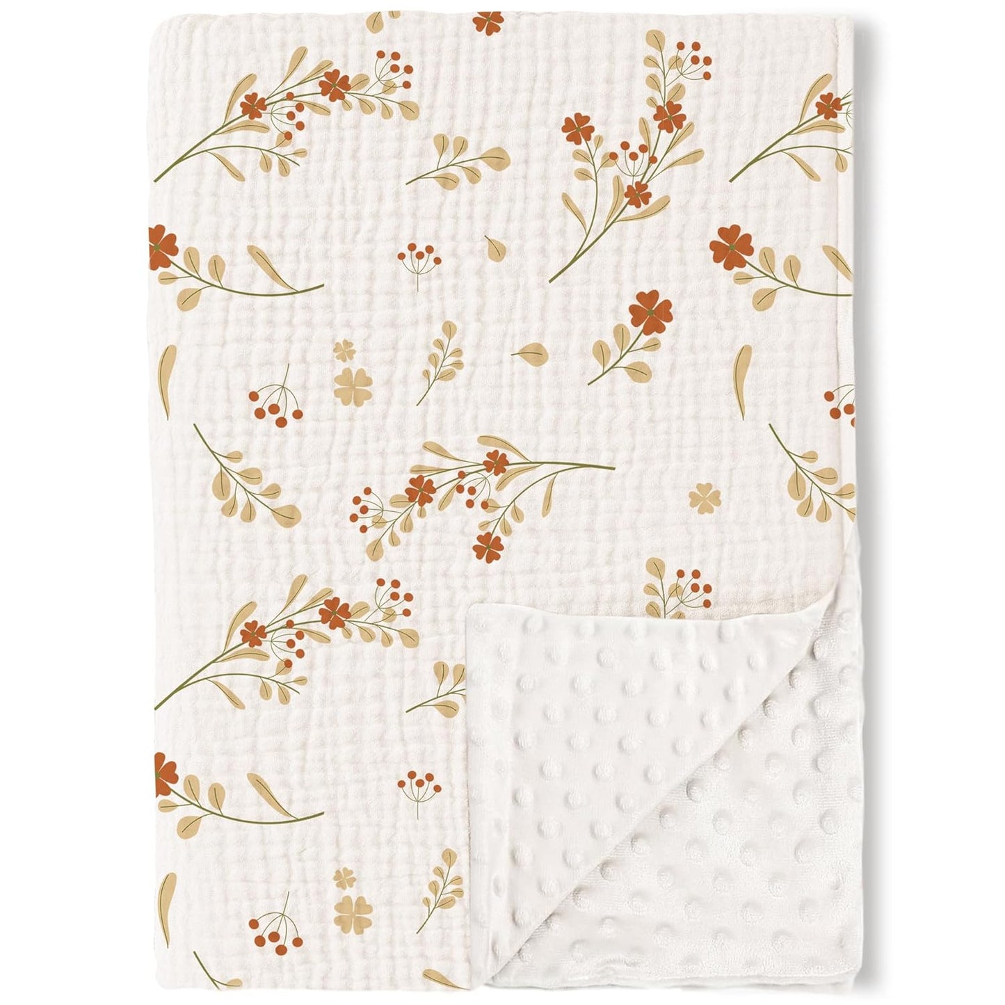 Konssy Baby Blankets for Unisex Boys Girls, Super Soft Nursery Minky Blankets with Muslin Cotton Front and Dotted Fleece Backing, Printed Bed Throws Newborn