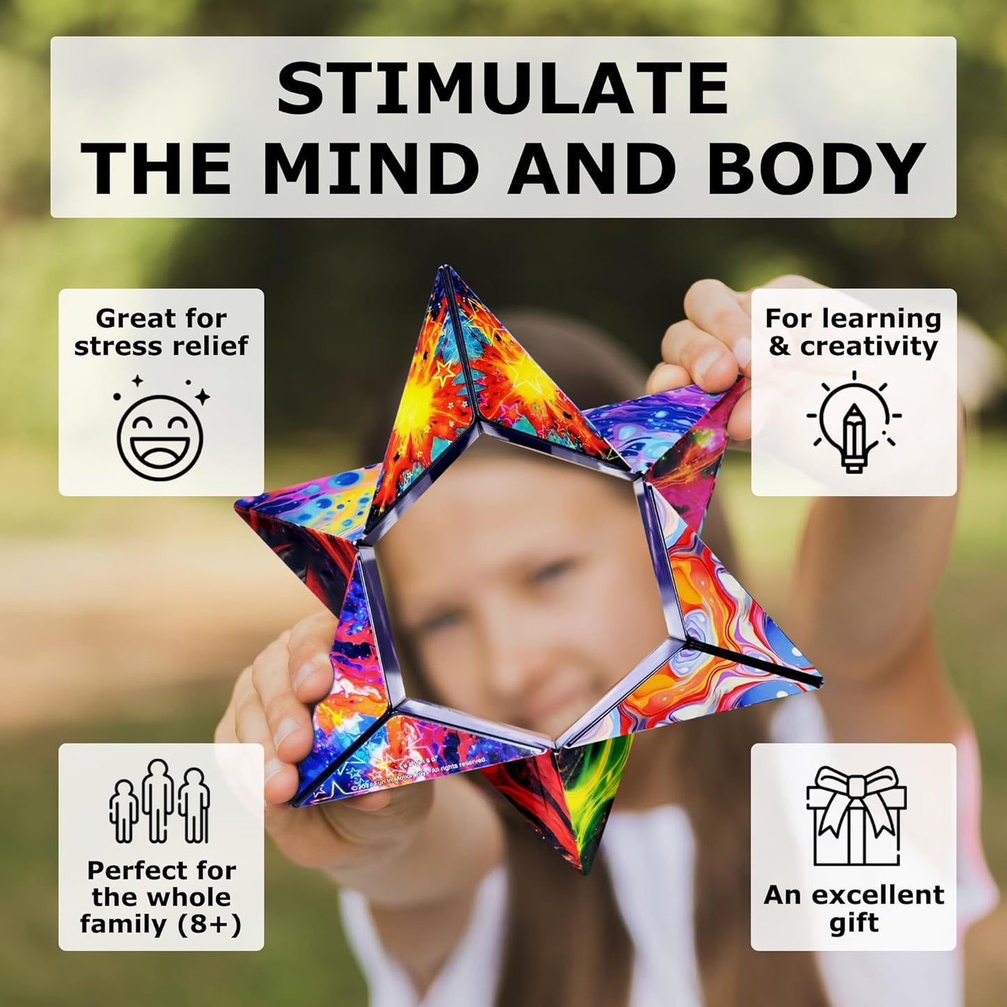 SHASHIBO Shape Shifting Box - Award-Winning, Patented Fidget Cube w/ 36 Rare Earth Magnets - Transforms Into Over 70 Shapes, Download Fun in Motion Toys Mobile App (Holographic - Cosmos)