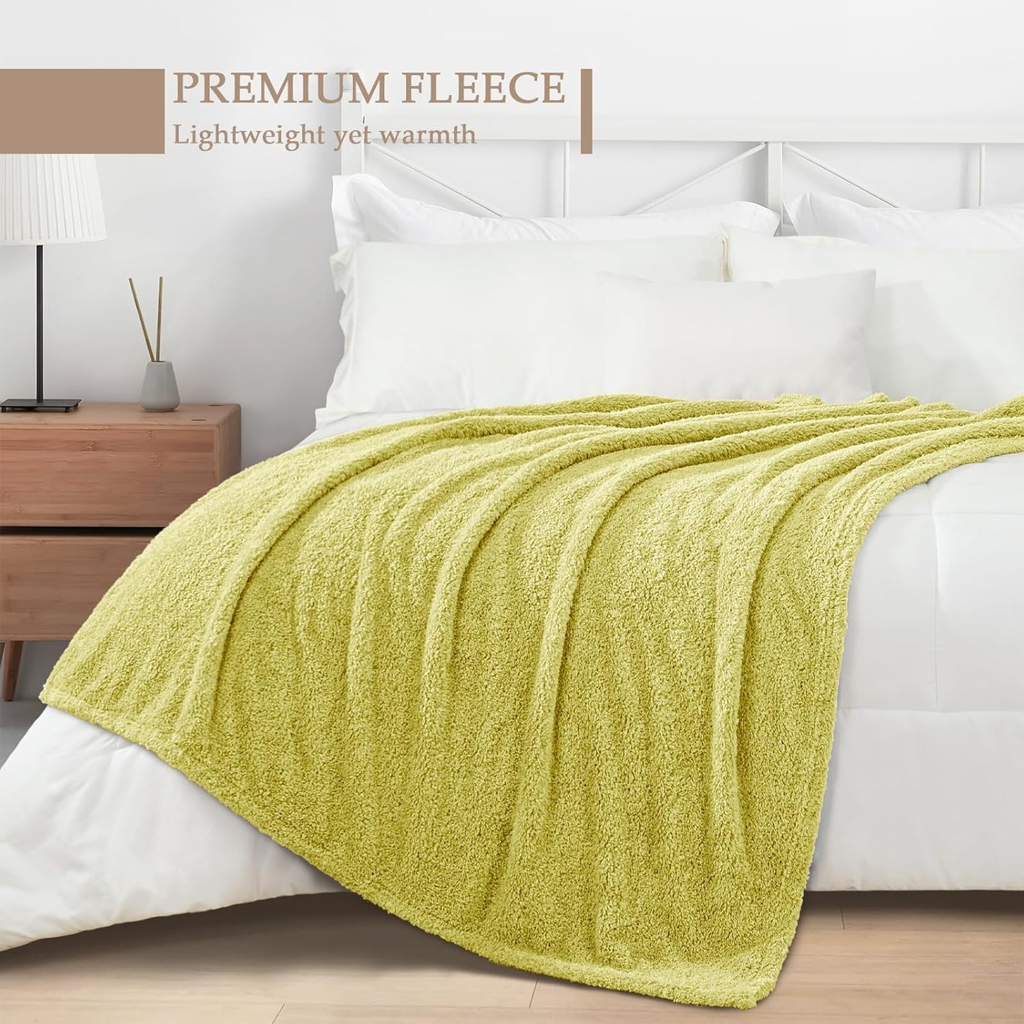 Exclusivo Mezcla Fleece Throw Blanket for Couch Sofa, Soft Warm and Fluffy Blankets for Women Men Girls Kids, Suitable for All Seasons, Light Green, 50x60 Inches