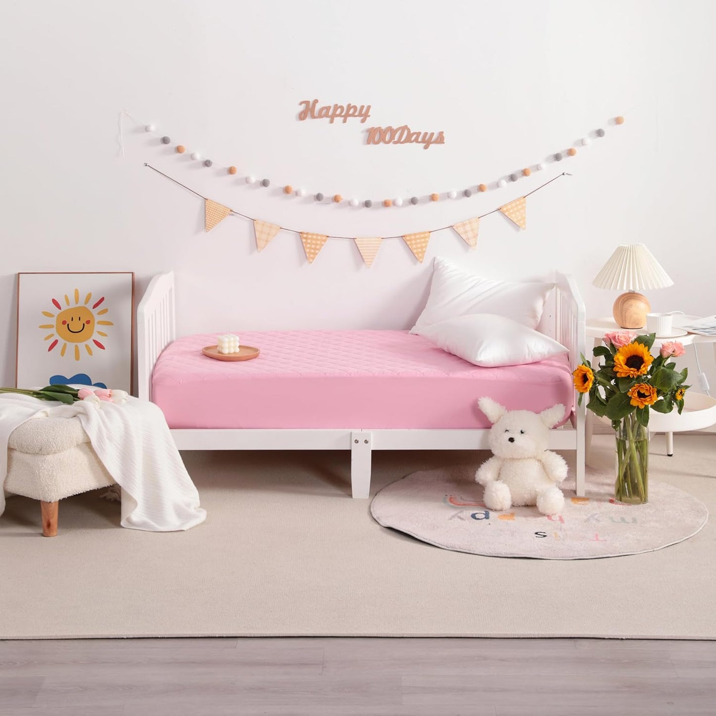 NTBAY 2 Pack Waterproof Mini Crib Mattress Protector, Quilted 24"x38" Fitted Mattress Cover - Machine Washable - Soft and Breathable Baby Mattress Pad Sheet for Mini Crib and Baby Playards, Pink