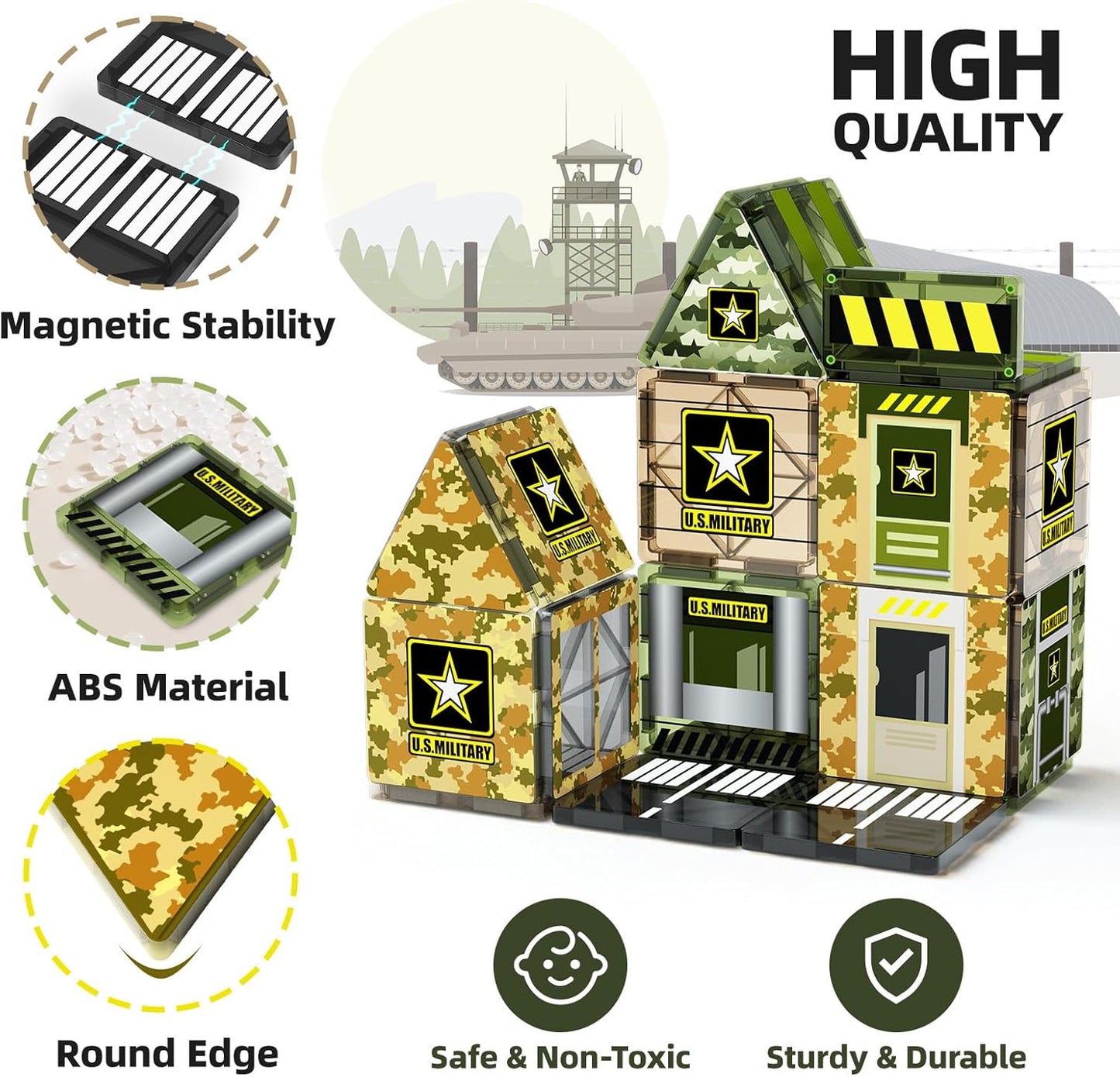 GobiDex Magnetic Tiles Army Toys, STEM Military Magnetic Building Blocks for Toddler Kids Ages 3-5 4-8, Sensory Magnet Construction Toys Birthday Gifts for 3+ Year Old Boys & Girls Army Men Playset