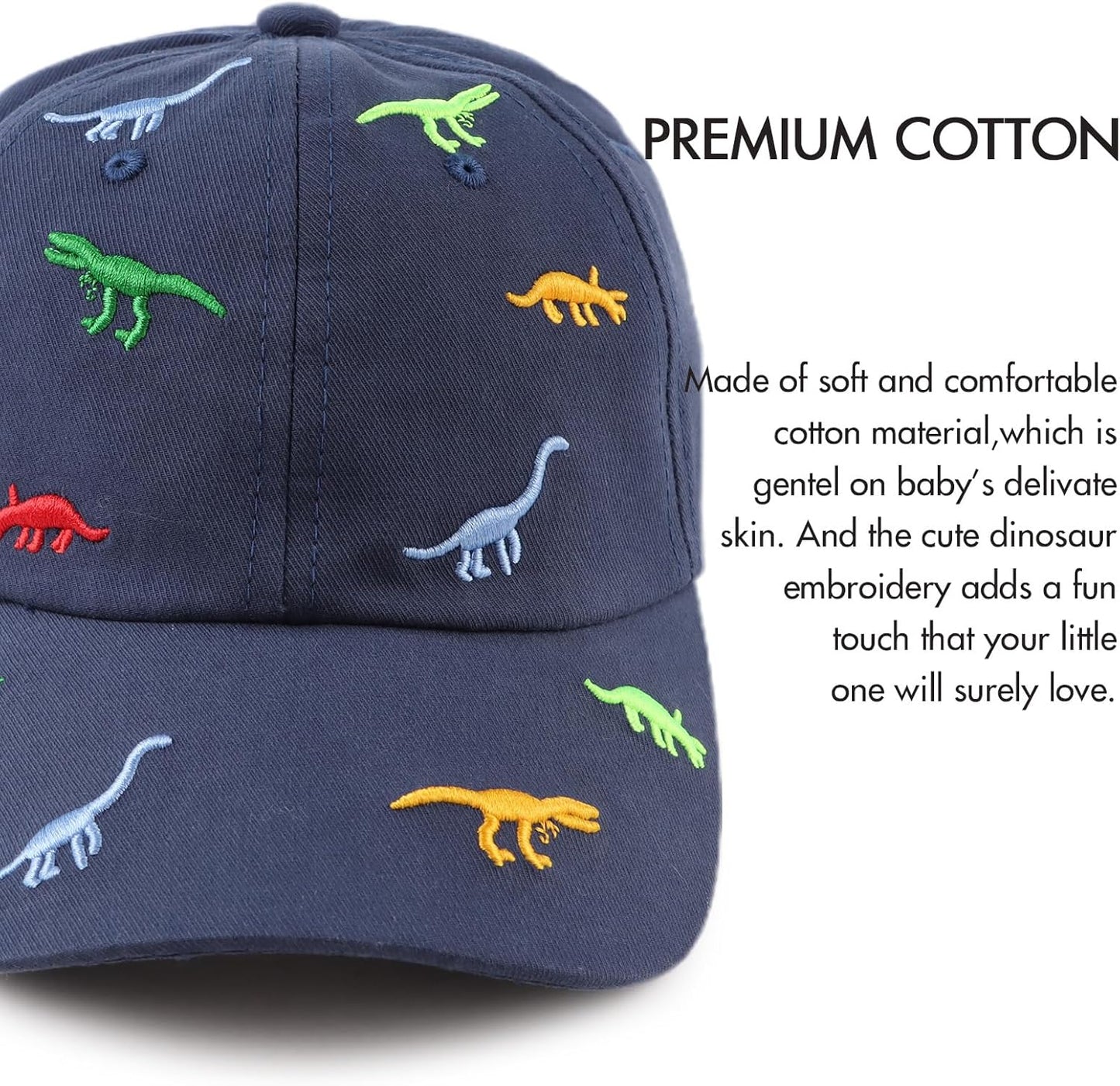 JANGANNSA Dinosaur Boys Girls Caps Embroidery Baby Baseball Caps Cotton Infant Toddler Kids Hat Spring Summer Autumn 2-6Y