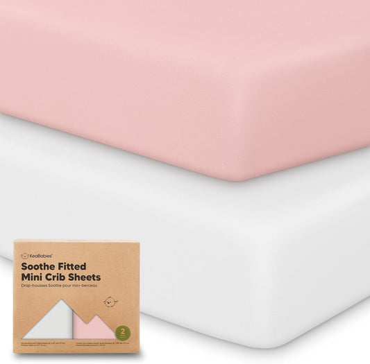 2-Pack Mini Crib Sheets Fitted - 38x26 Pack N Play Sheets for Pack and Play Mattress, Organic Cotton, Soft & Breathable Playard Bedding, Neutral Mini Toddler Bed Cover for Boys, Girls (Rose)