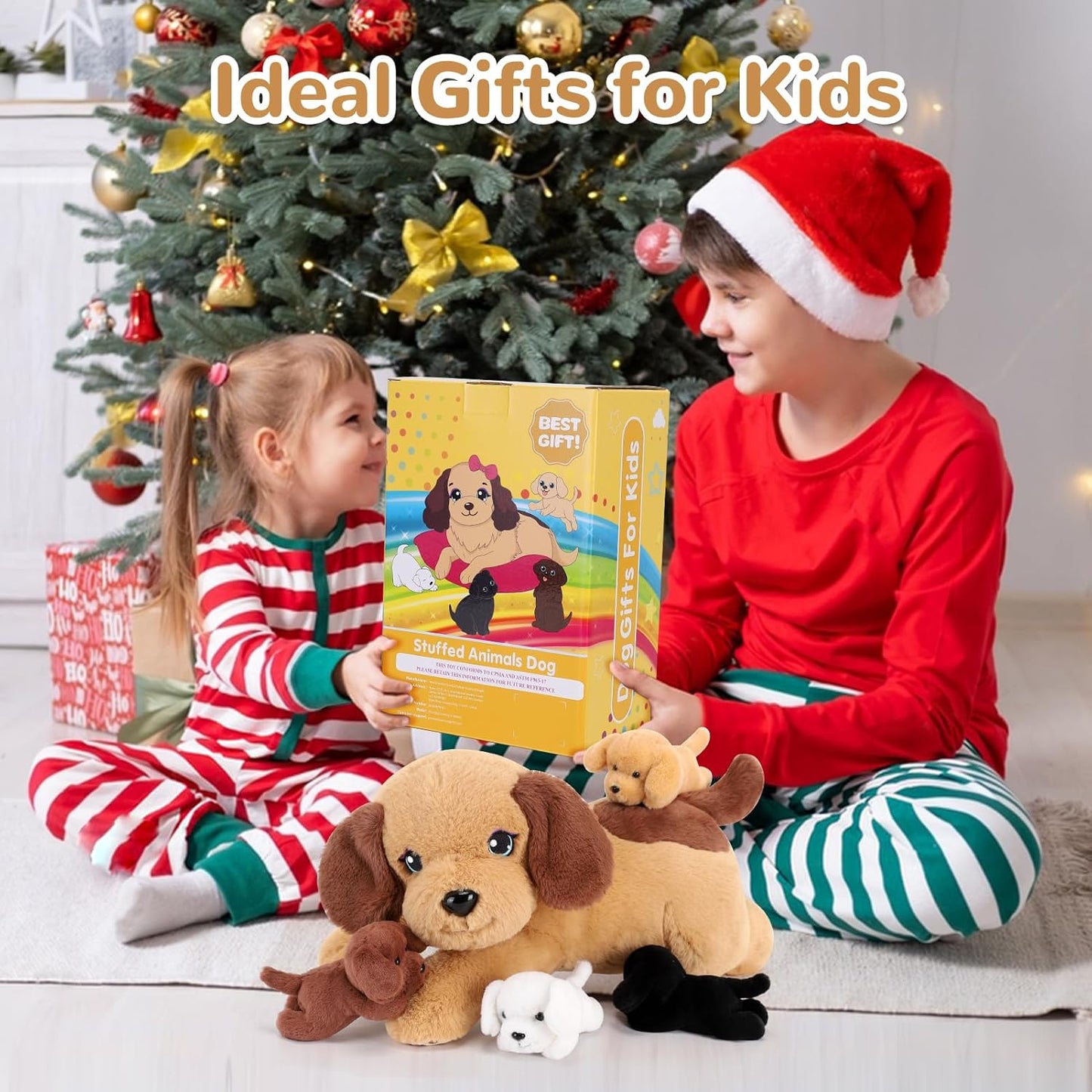 5 Pieces Dog Stuffed Animals with Babies Inside Belly - 1 Mommy Stuffed Dog with 4 Puppy Plush - Stuffed Puppy Plush Toy for Kids Age 3-8, Gifts Ideal for Christmas, Valentine's, Birthday