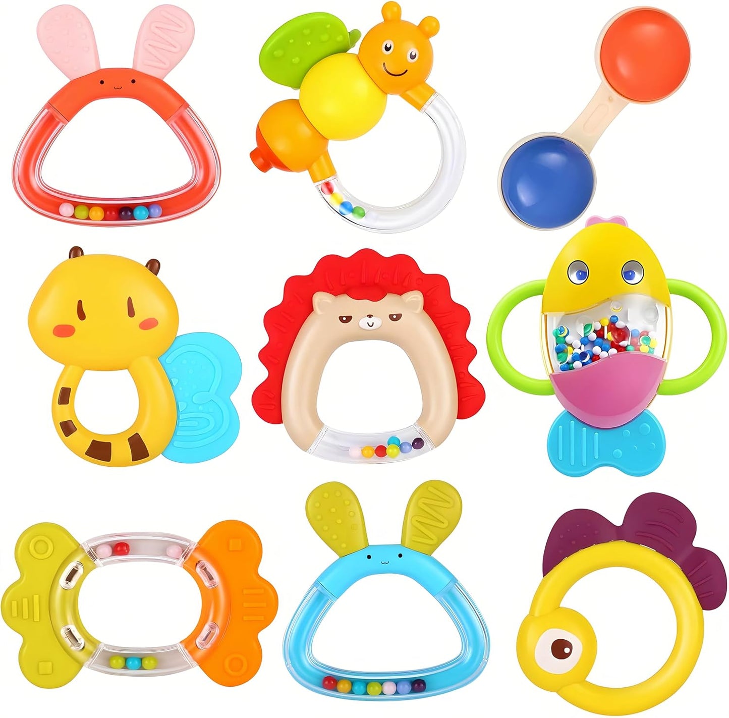 MOONTOY 9pcs Baby Rattles 3-6 Months, Infant Teething Toys 3-6 Months, Teethers Baby Toys 6-12 Months Sensory Toys for Babies 3 4 5 6 7 9 10 Month Boy Girl Gifts