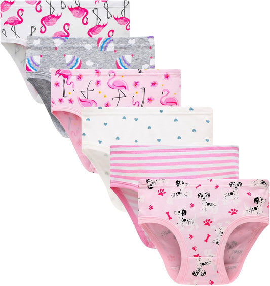 Cadidi Dinos Little Girls' Soft Cotton Underwear Kids Cool Breathable Comfort Panty Briefs Toddler Undies(Pack of 6)
