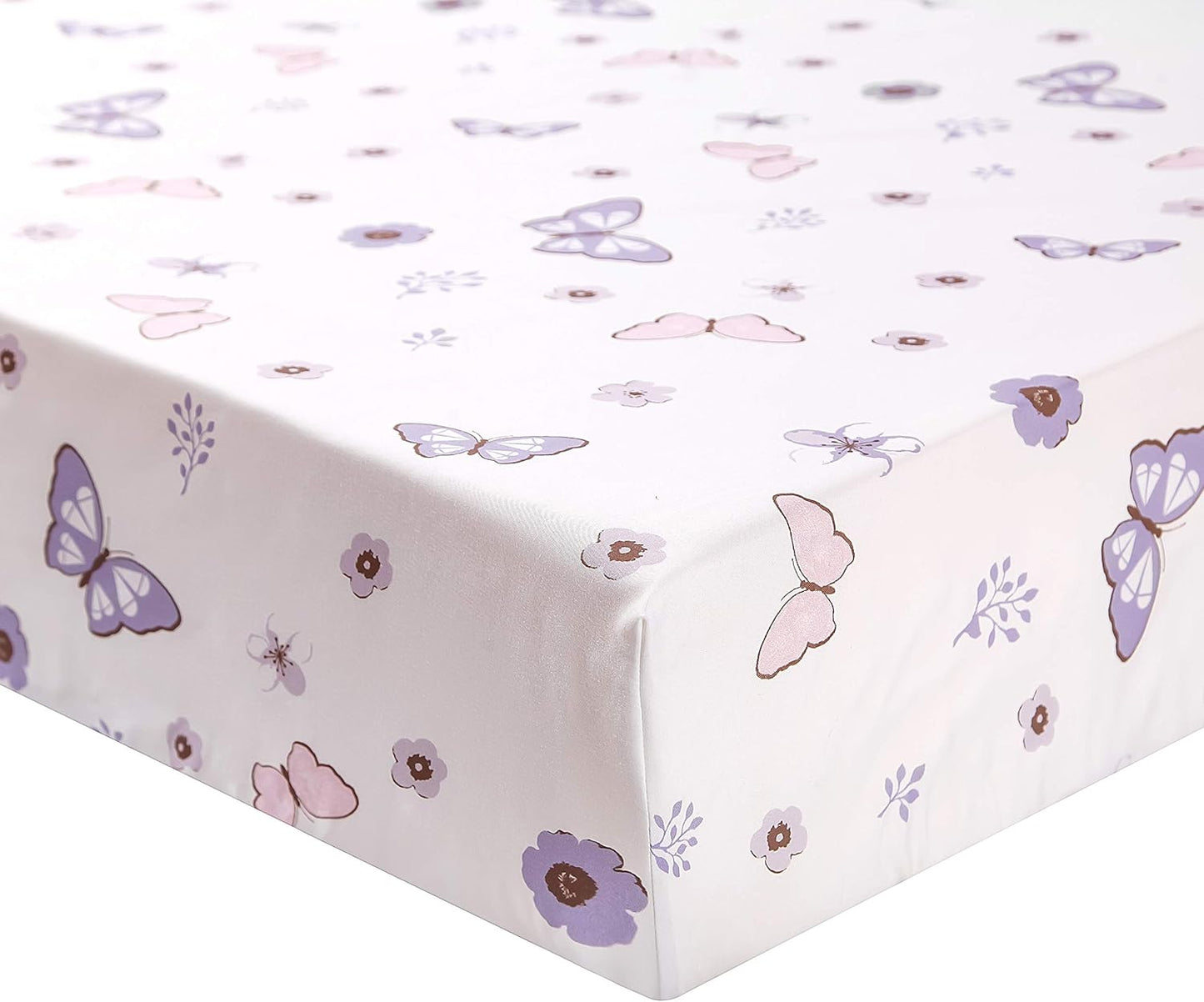 La Premura Baby Mini Crib Bedding Set for Girls, Pastel Purple Butterfly, 3 Piece Crib Set for Nursery Portable Crib, Purple and Pink