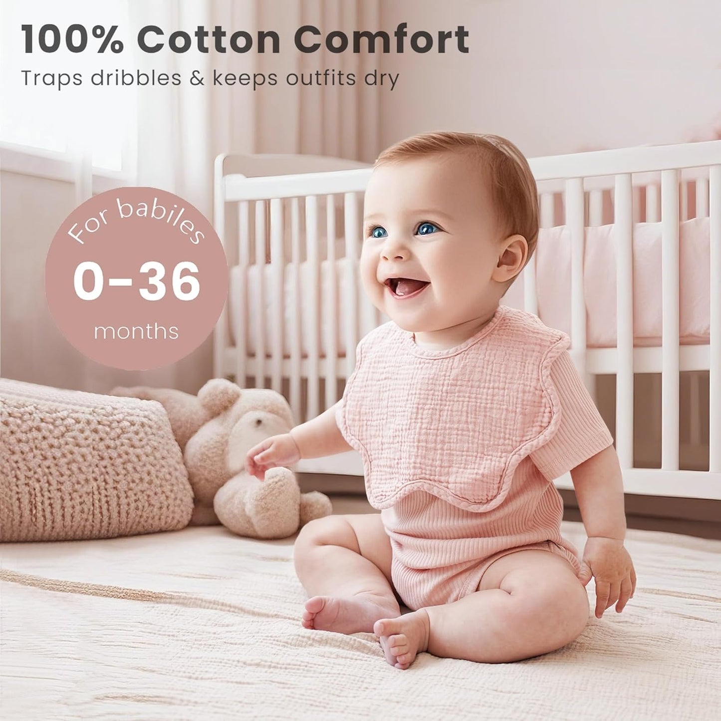 Konssy Muslin Baby Bibs 8 Pack, 100% Cotton Absorbent Bandana Drool Bibs for Teething and Drooling for Unisex Boys and Girls