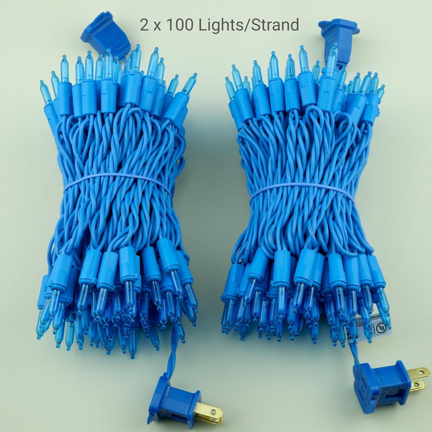 YULETIME 200 Blue LED Christmas Lights with Blue Wire, Pack of 2 Strands 33 Feet 100 Lights UL Certified Holiday String Light Set