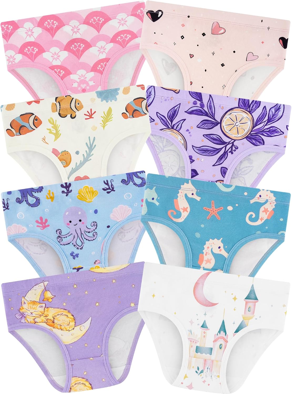 Girls' Underwear,Soft Cotton Tagless Panties for Toddlers' & Little Kids' Comfort,Breathable Briefs,8-Pack