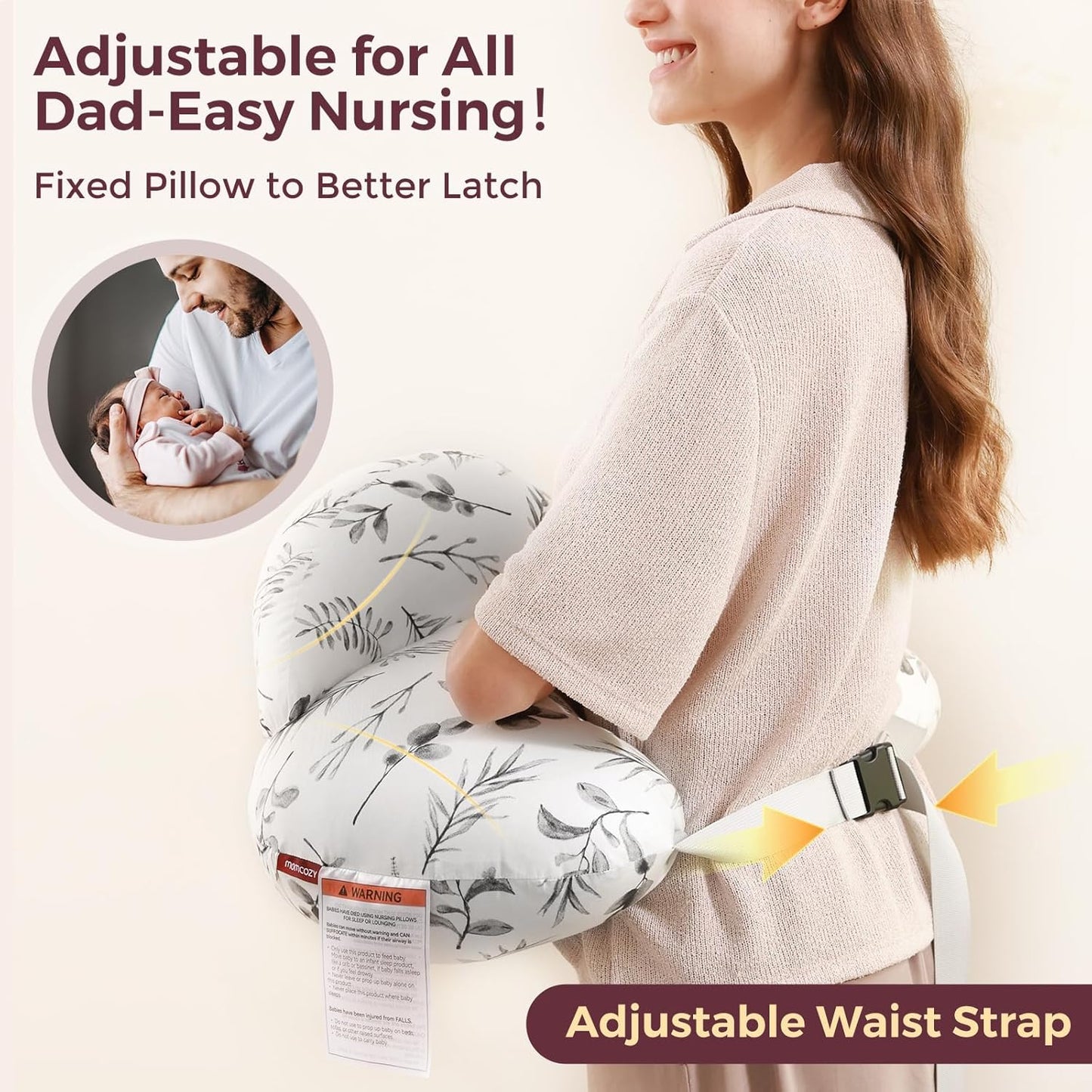 Momcozy Pioneering Safety Fence Nursing Pillow for Breastfeeding- Wider Feeding Pillows for More Support for Mom & Baby- Easier Nursing & Hand Free- Fit for All, Removable Cotton Cover