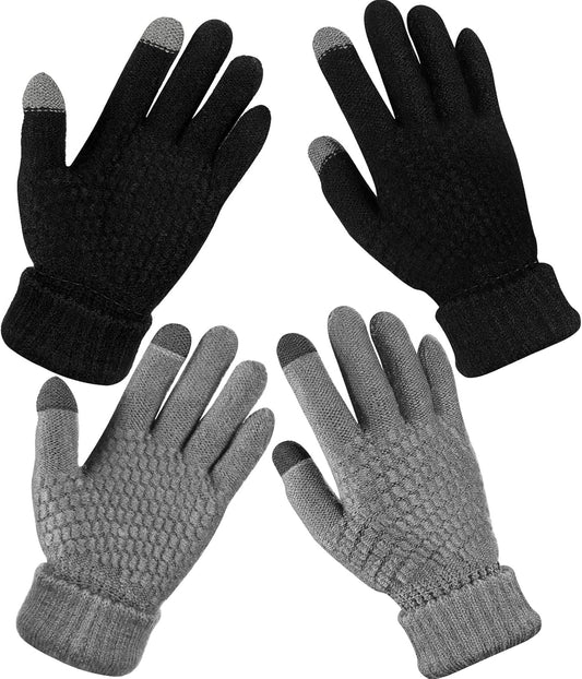 Geyoga 2 Pairs Women's Winter Touch Screen Gloves Soft Warm Fleece Lined Knit Elastic Cuff Winter Texting Gloves