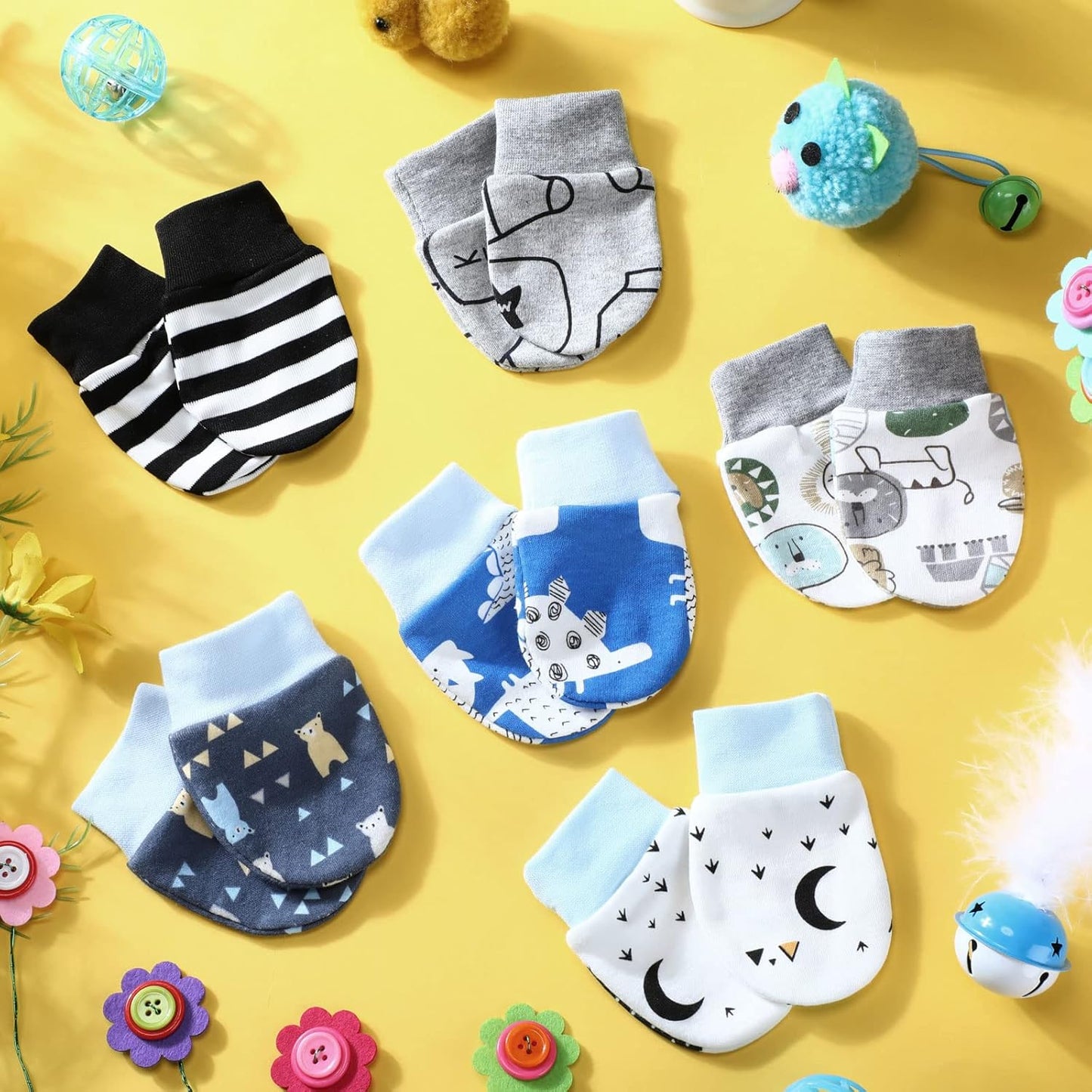 6 Pairs Newborn Baby Mittens No Scratch Gloves Infant Toddler Anti Scratch Essentials Unisex Cotton for 3-9 Months Girls Boys (Gray Series, Cool)