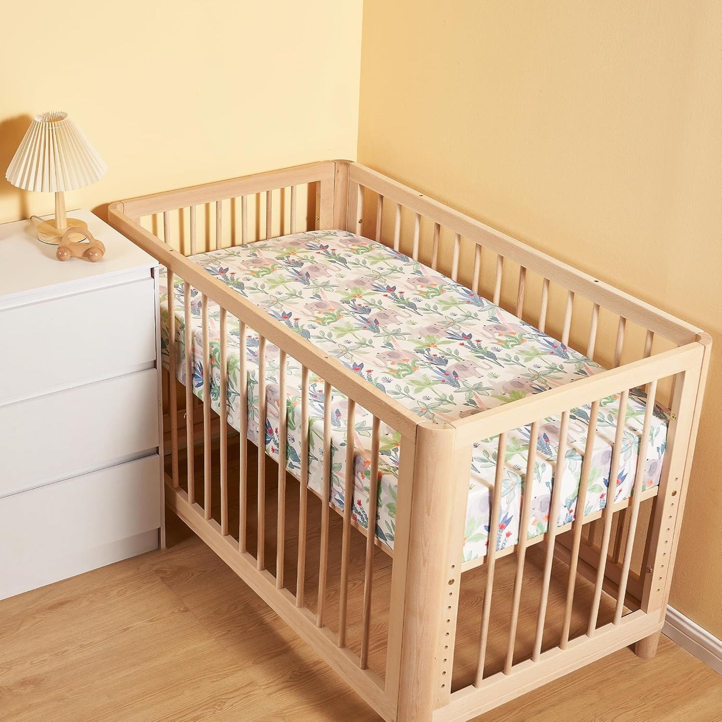 TILLYOU Baby Crib Sheets for Boys Girls, Super Soft Toddler Bed Sheets, 2 Pack Sheets for Standard Crib Mattress 28x52in, Rainforest Elephant