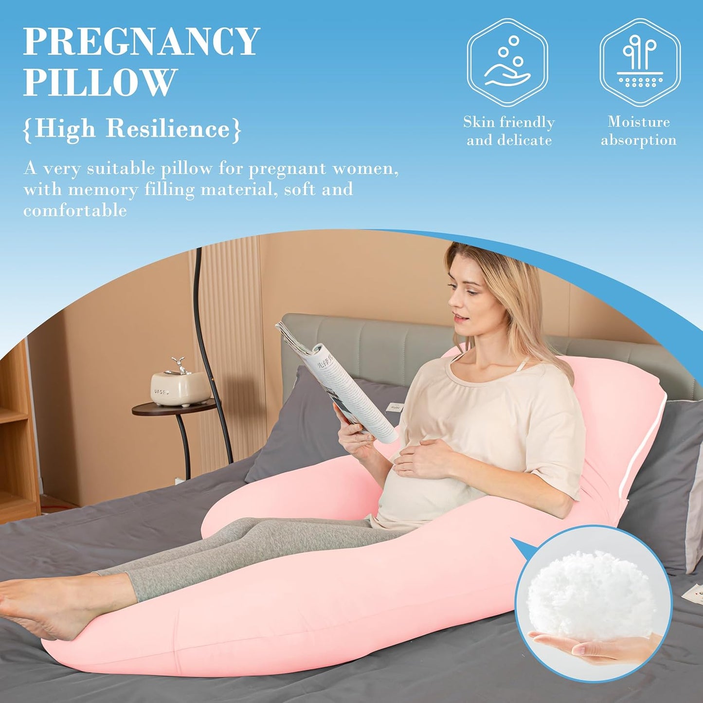 Cute Castle Cooling Cover Pregnancy Pillows, Soft U-Shape Maternity Pillow with Removable Cover - Full Body Pillows for Adults Sleeping - Pregnancy Must Haves - Jumbo 57 Inch - Pink