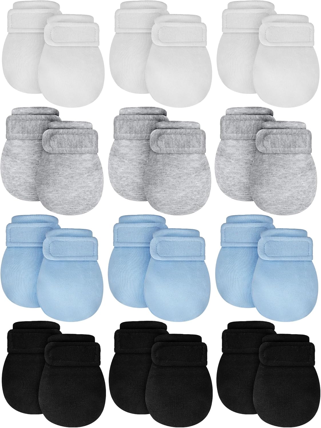 Newcotte 12 Pairs Adjustable Preemie Baby Mittens No Scratch Newborn Cotton Breathable Gloves Warm Mitts for Boys Kids