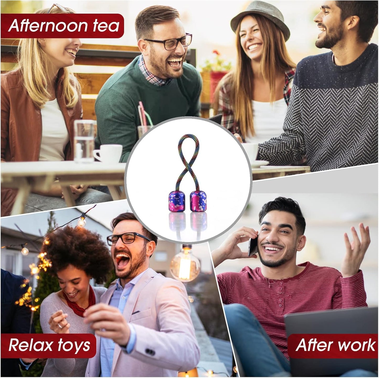 L-Shizuki Fidget Beads Fidget Beads - Worry Fidget Beads Spin & Bump - Made of Aluminum Alloy - Creates a Bit of Magic for You (UFO-Red&White)