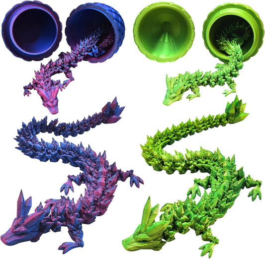 2 PCS Mini 3D Printed Dragon in Egg,Full Articulated Crystal Dragon,Flexible Joints Home Decor Executive Desk Toys, Creative Gifts