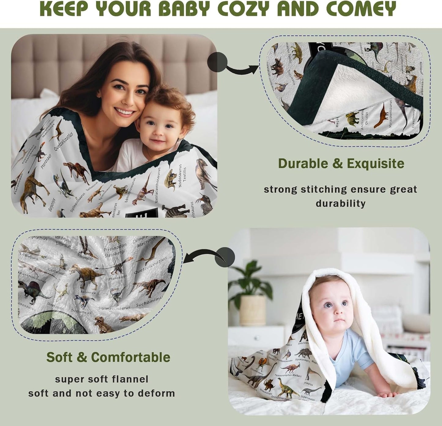 Personalized Dinosaur Blanket with Name Custom Name Blanket for Baby Boy Newborn Customized Gifts for Baby Shower Christmas Birthday Expect Mom