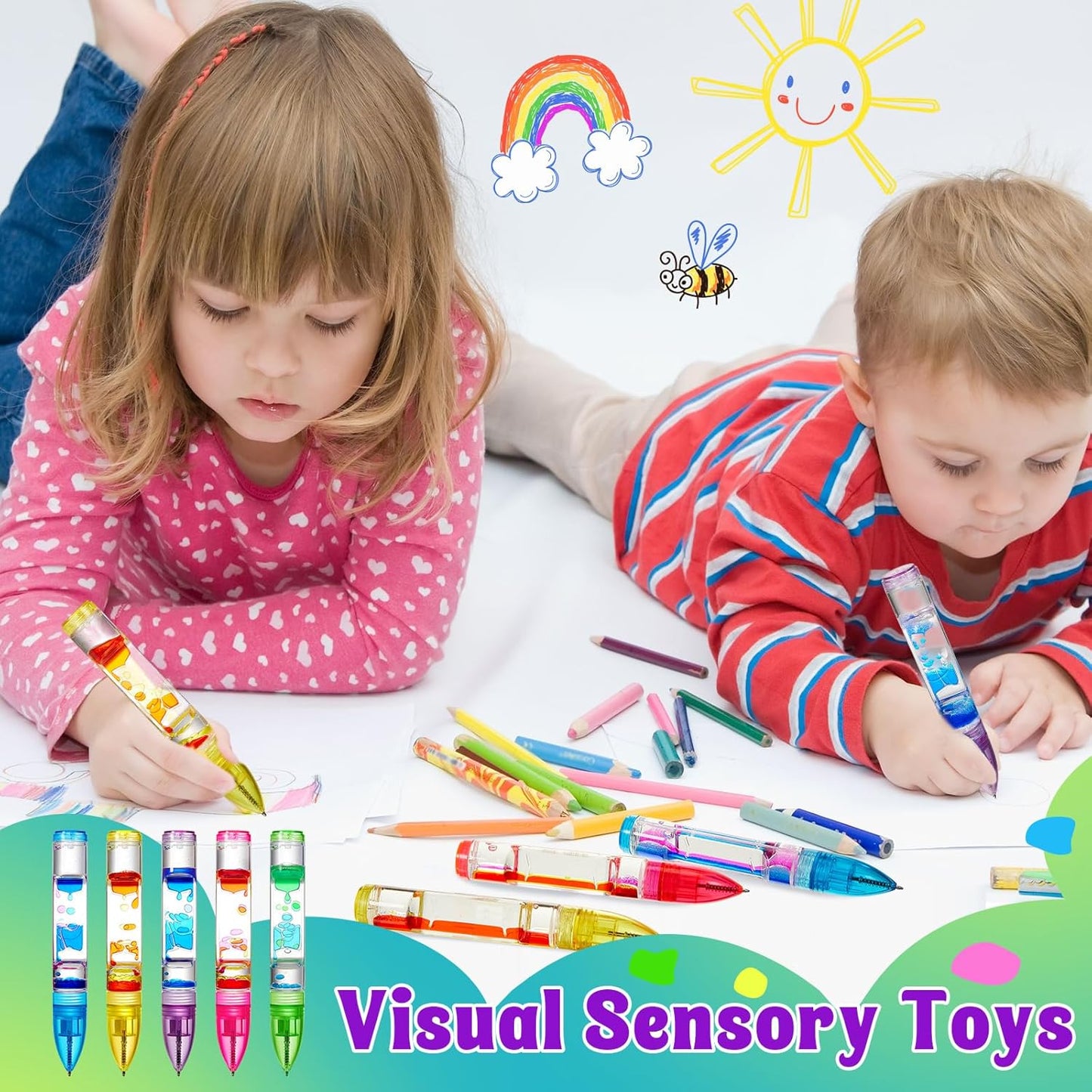 10 Pcs Liquid Motion Bubbler Pens Colorful Hourglass Bubbler Toy Liquid Pen Novelty Sensory Pen Fun Fidget Timer Pens for Adults Home Stress and Anxiety Relief School Classroom Gifts