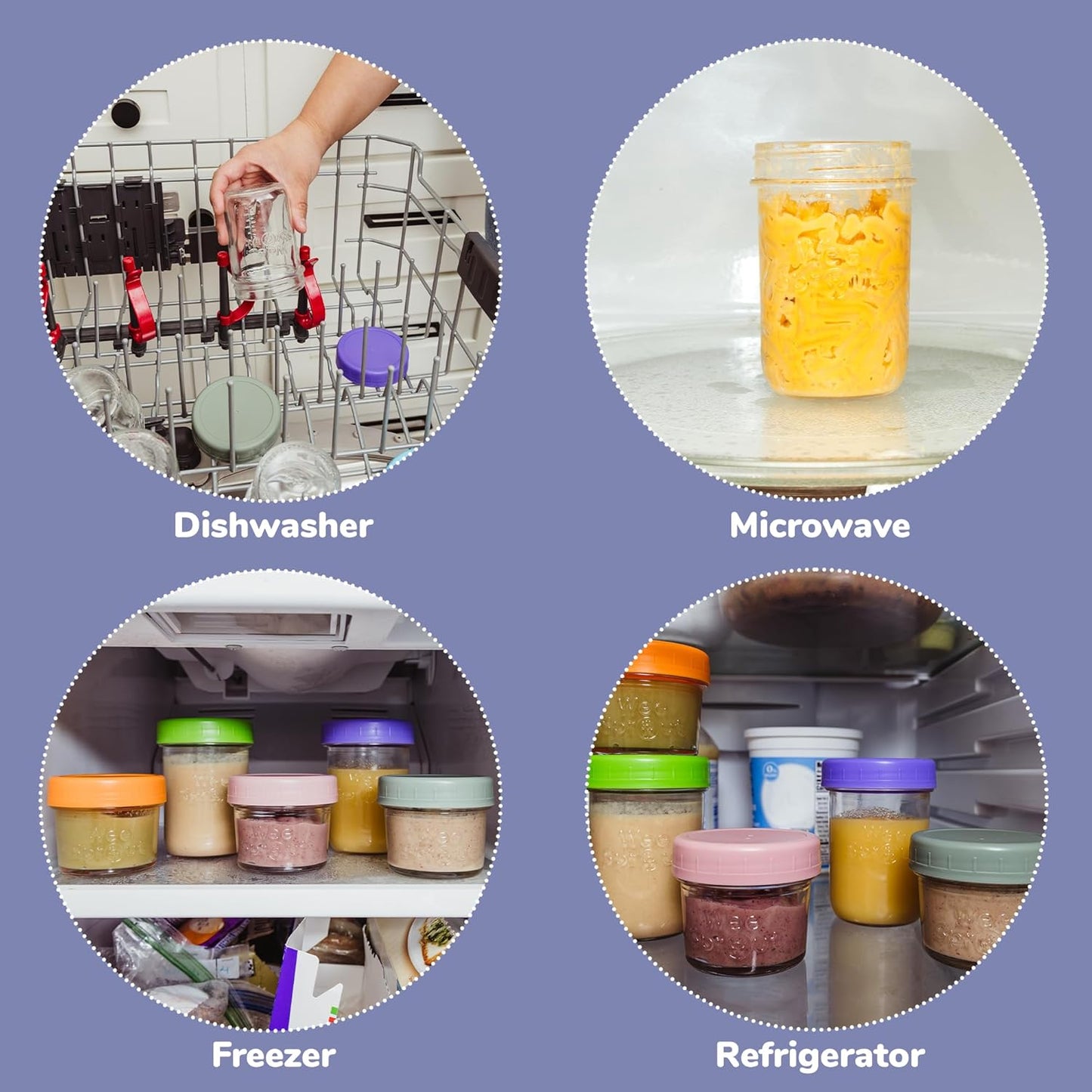 WeeSprout Glass Baby Food Storage Jars w/Lids (8 oz, 8 Pack Set) Snack, Puree, Reusable Small Containers, Breast Milk, Fridge or Freezer, Microwave & Dishwasher Safe, Essential Must Have for Infants