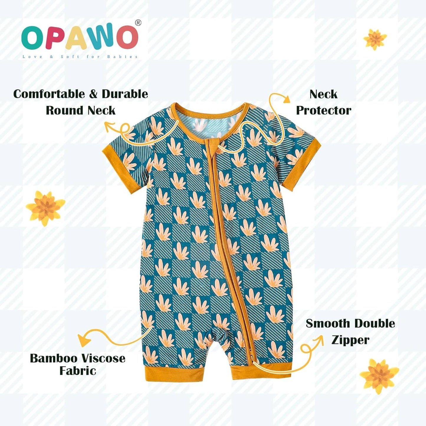 OPAWO Bamboo Baby Pajamas 3 Pack, Double Zipper Bamboo Sleepers for Baby Boy Girl Romper, Toddler Summer Clothes Outfit 0-24M