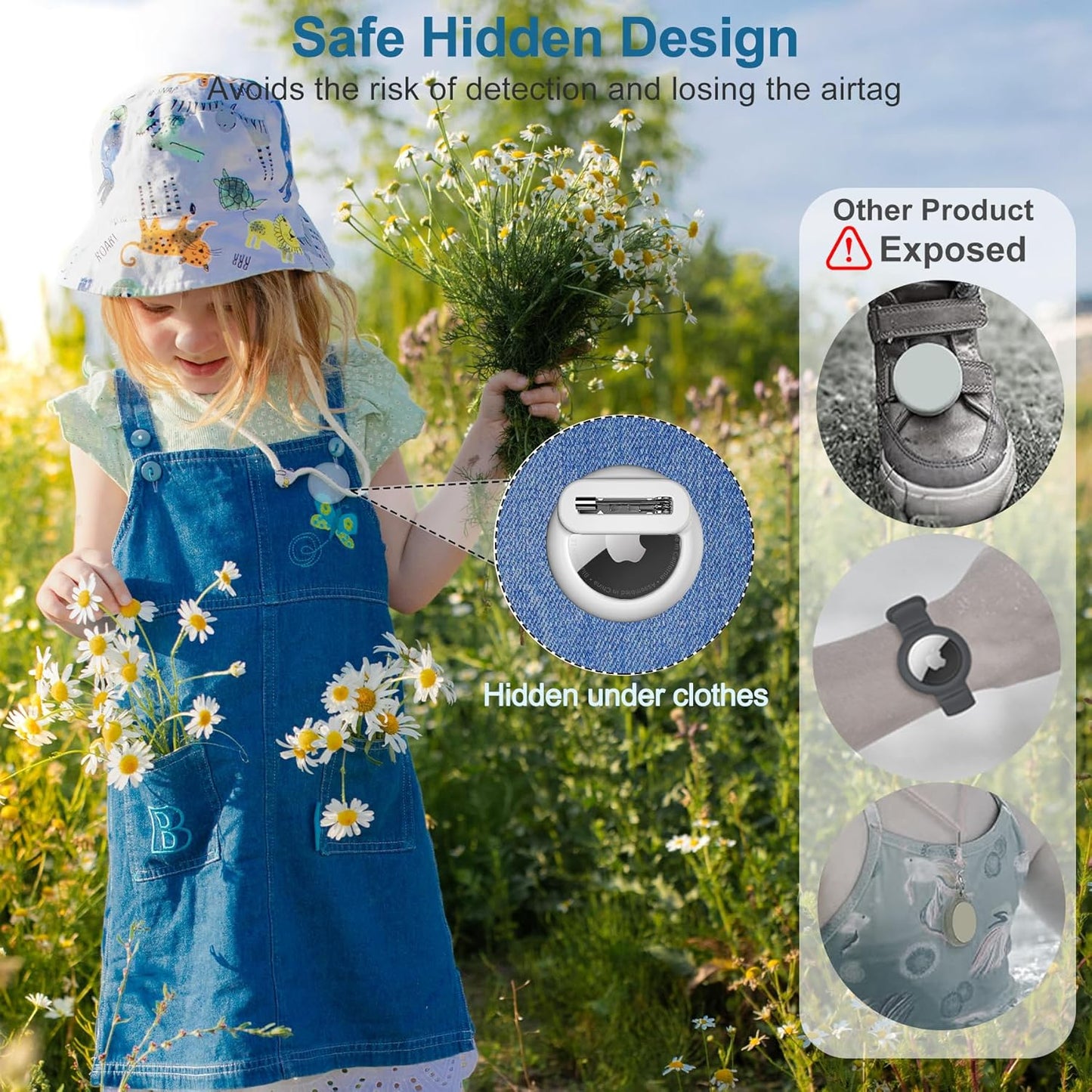 Tracker Holder for AirTag with Pin, Safe Hidden Lightweight GPS Tracker for Kids Compatible with Apple Air Tags for Child, Elderly, Pets Collar, Shoes (Black+White)