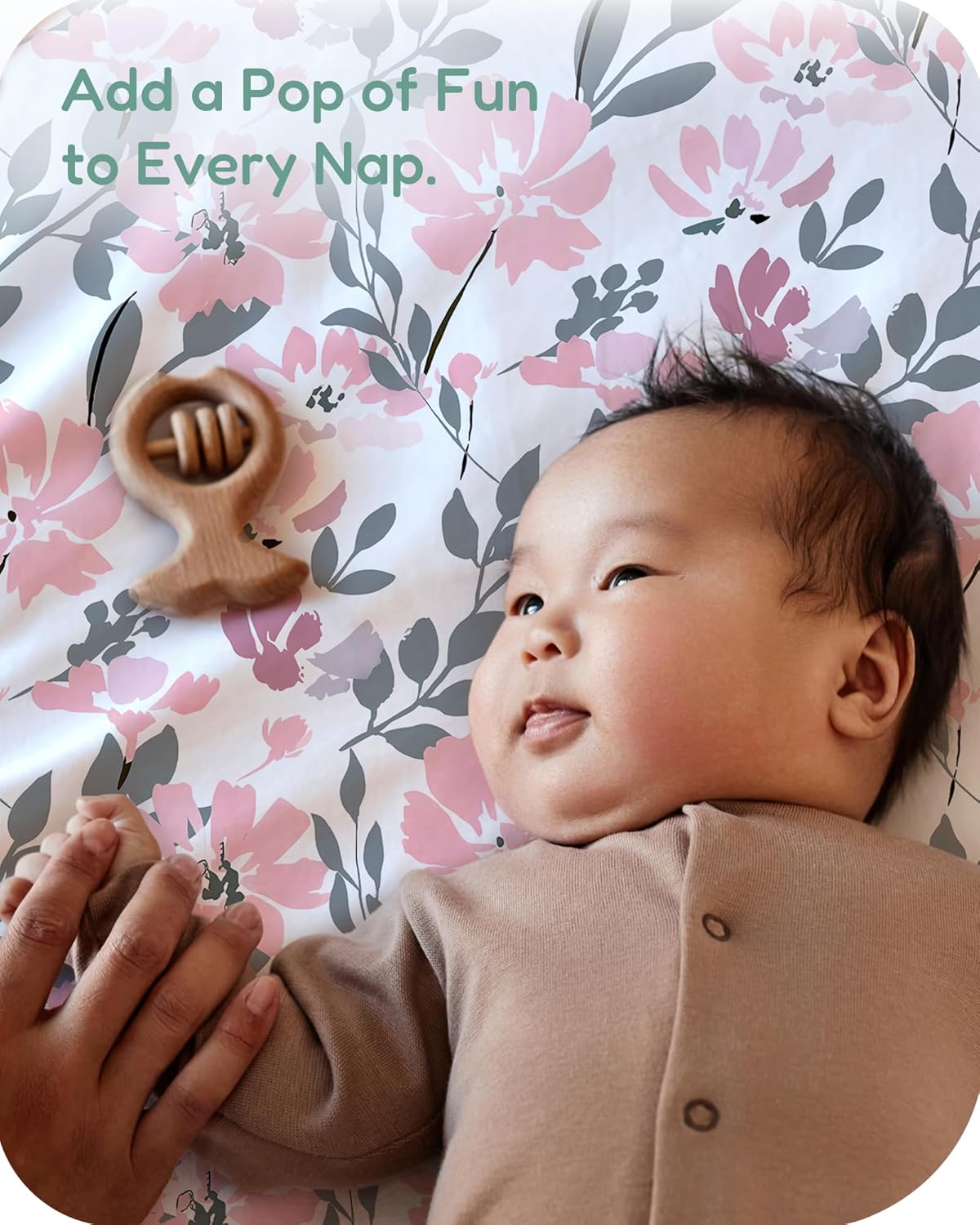 Pack and Play Sheets Fitted, Soft and Breathable Flower&Pink Checkered, Neutral Pack N Play Mattress Sheets, Hypoallergenic, Cozy and Safe, 2 Pack