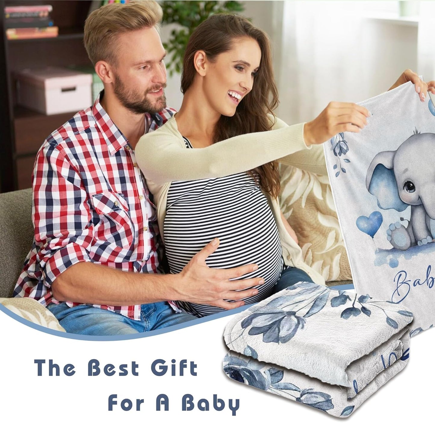 Personalized Baby Blanket for Boy Girl Newborn Custom Elephant Blanket with Name Customized Gifts for Baby Shower Birthday Christmas