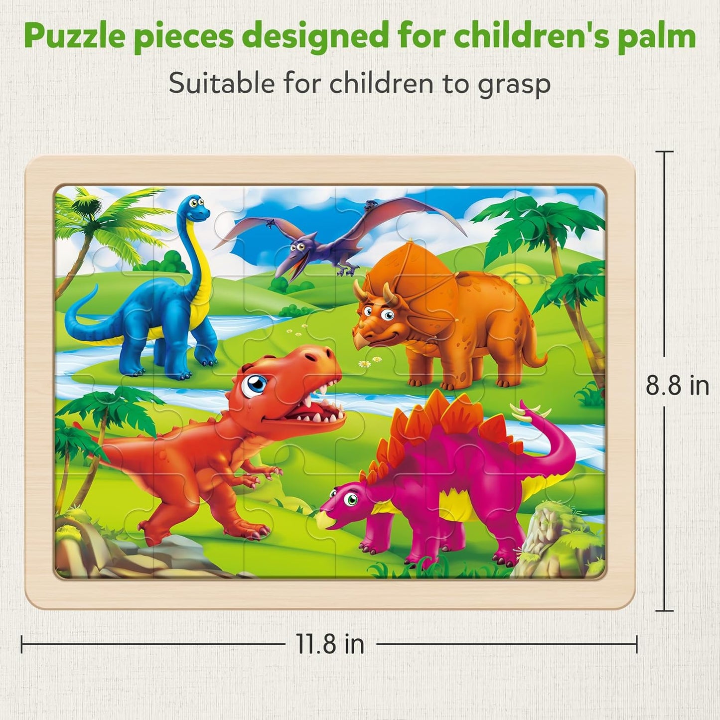 SYNARRY Large Wooden Dinosaur Puzzles for Toddlers 2-4, Wood Dino Puzzles for Kids Ages 4-6, Dinosaur Toys for Kids 3-5, Preschool Educational Children Learning Gifts for 3 4 5 Year Old Boys Girls