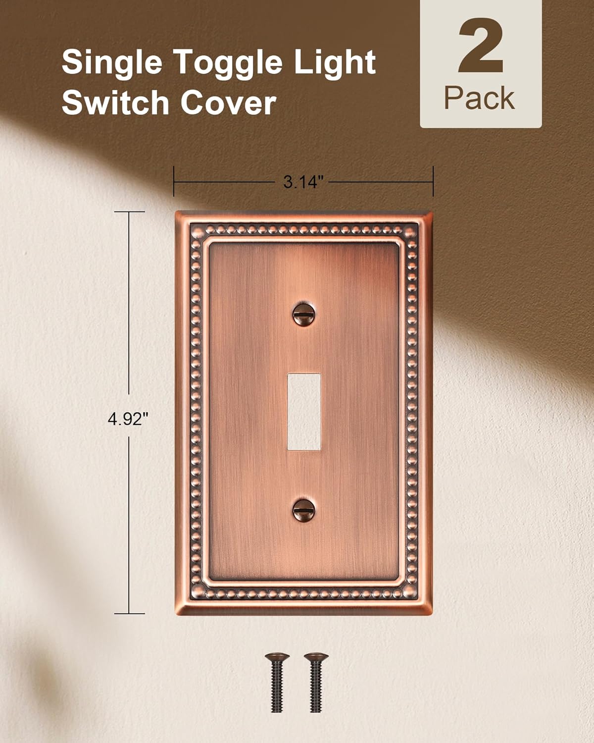 2-Pack Single Toggle Light Switch Cover Plate, Pearls Decorative Switch Plate Covers, Antique Copper 1 Gang Metal Wall Plate, Corrosion Resistant