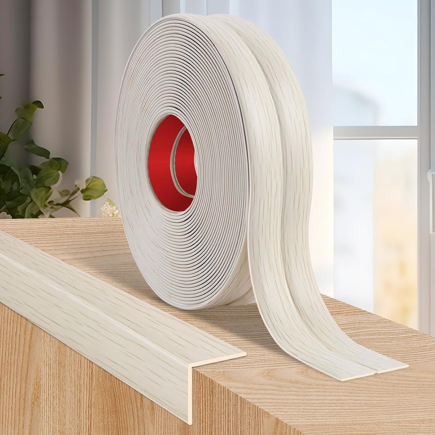 Flexible Wall Corner Protector Moulding Trim Peel and Stick Wall Corner Guards Edge Protector Self Adhesive Molding Trim Strip for Edge Ceiling (Beige Wood Grain, 2.4 in x 10 Ft)