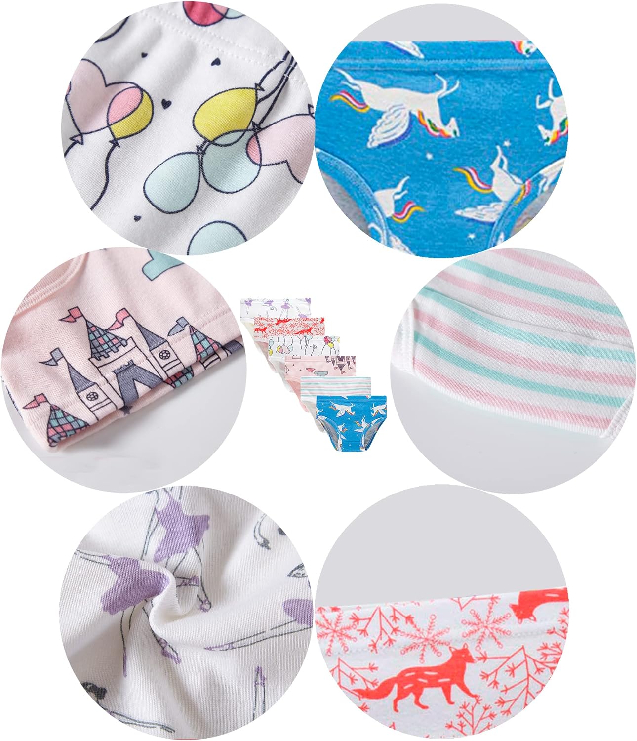 Cadidi Dinos Little Girls' Soft Cotton Underwear Kids Cool Breathable Comfort Panty Briefs Toddler Undies(Pack of 6)