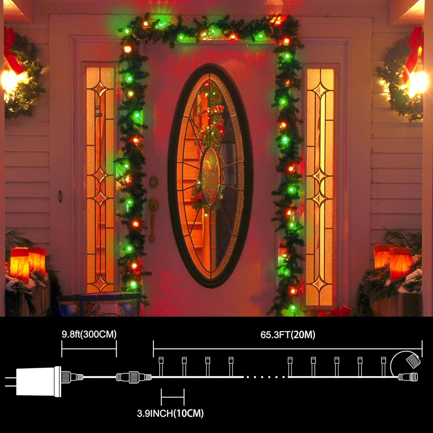 66ft Christmas Decorative Mini Lights, 200 LED Transparent Wire Fairy Starry String Lights Plug in, 12 Lighting Modes, for Indoor Outdoor Xmas Tree Wedding Party Decoration (Red+Green)