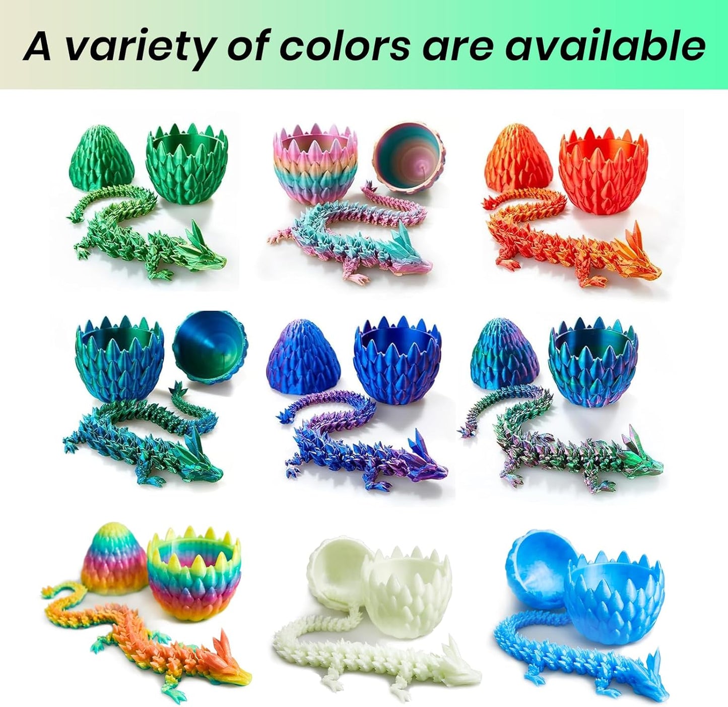 Dragon Egg,15 inchs Crystal Dragon,Articulated Dragon, Fidget Toys for Autism/ADHD,3D Printed Gift Toy, Executive Desk Toys,Home Office Decor (Luminous Green)