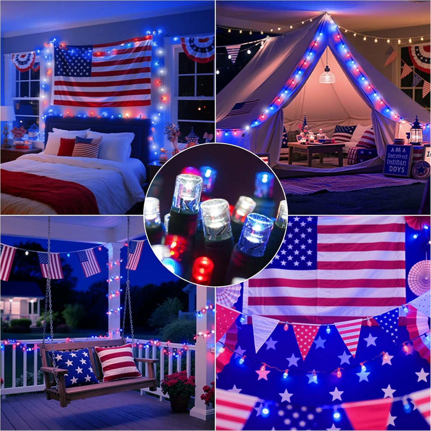 33ft Patriotic String Lights - Red White Blue Mini Lights, 100 LED Green Wire Fairy Starry String Lights Plug in, 11 Modes for Independence Day Celebration Party Memorial Day Decor