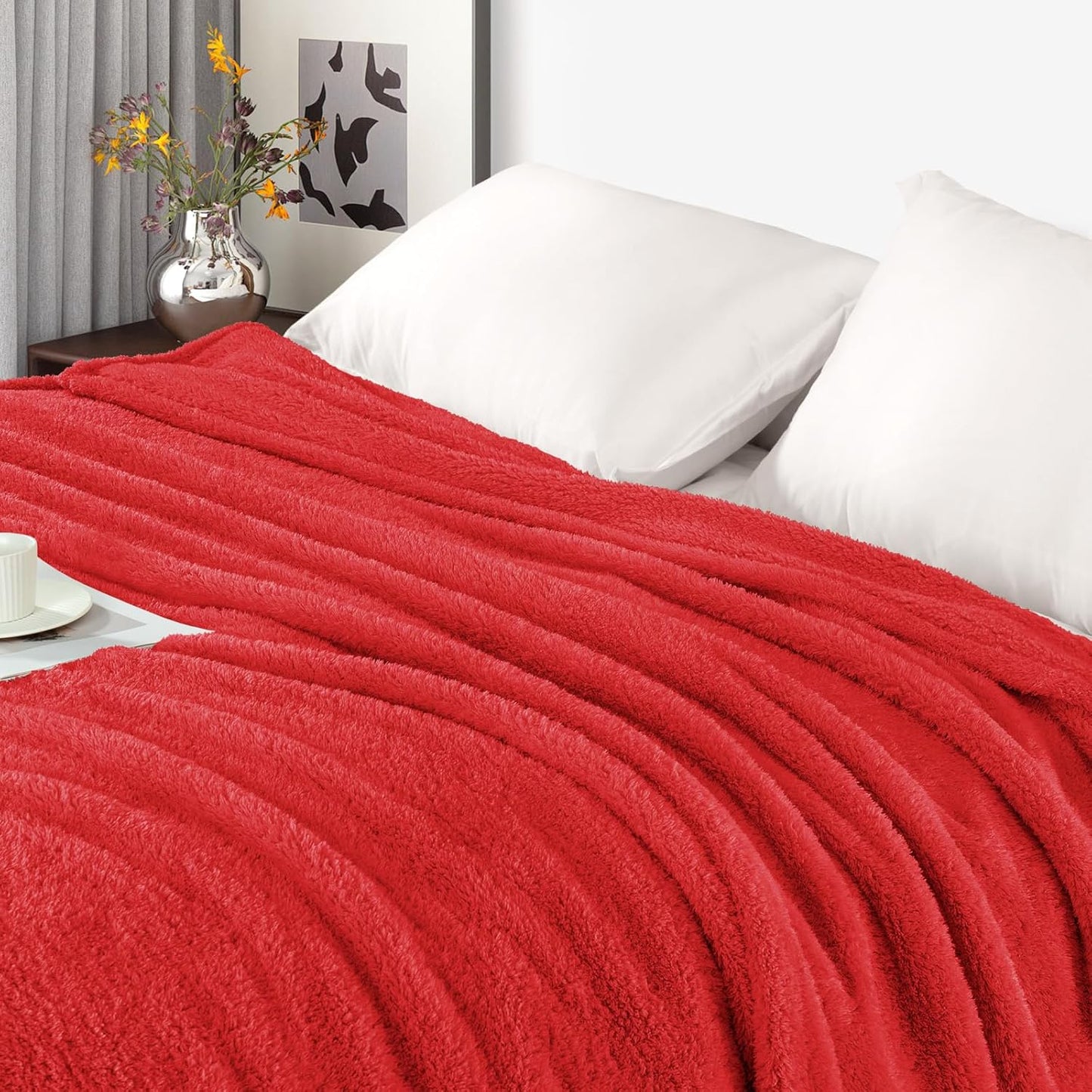 Exclusivo Mezcla Fleece Throw Blanket for Couch Sofa, Soft Warm and Fluffy Blankets for Women Men Girls Kids, Suitable for All Seasons, Red, 50x60 Inches