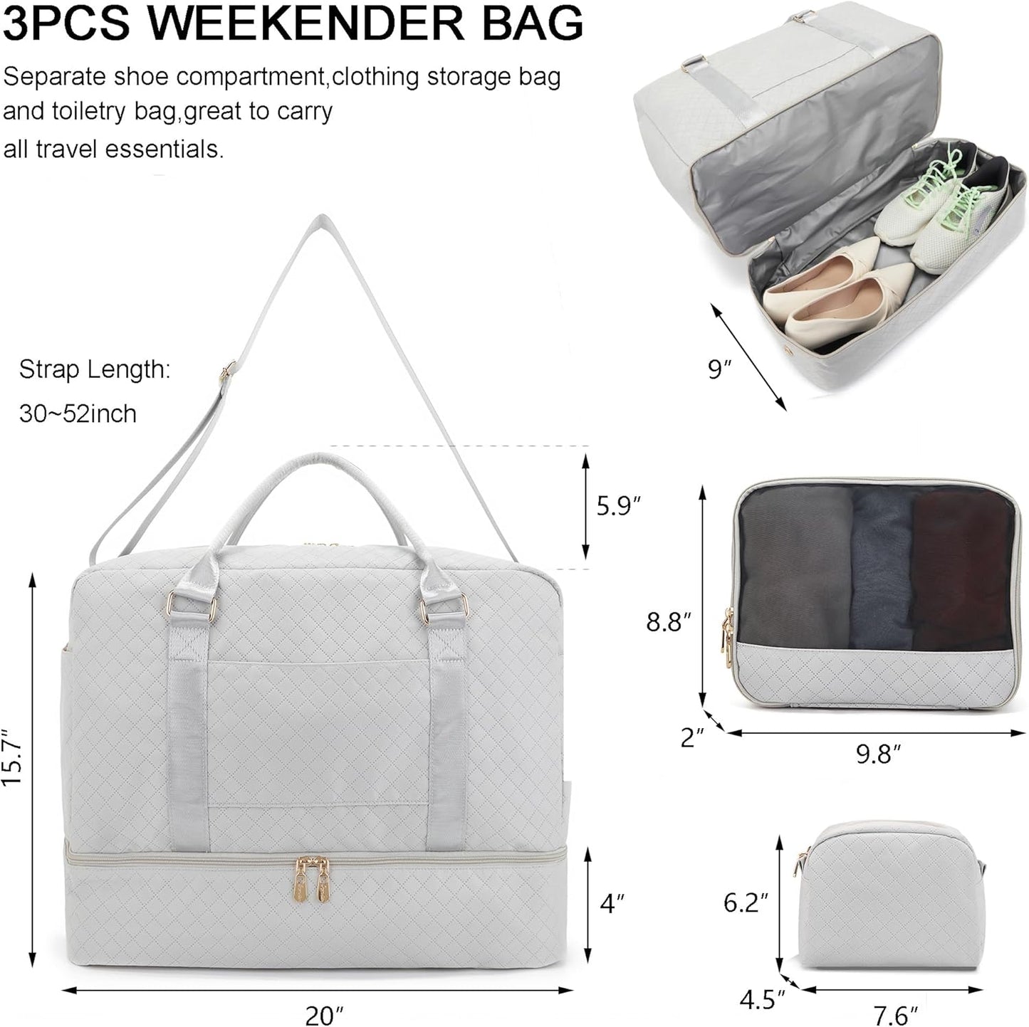 Soperwillton Women Travel Duffel Bags Carry On Overnight Bag with Shoe Compartment & Toiletry Pouch Gym Bag with Wet Pocket