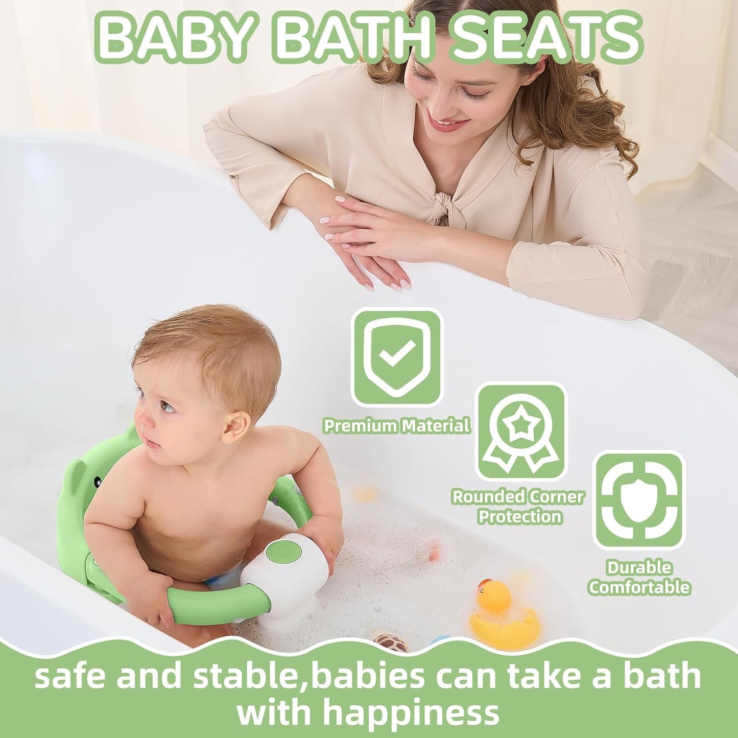 Baby Bath Seat for Babies 6 Months & up, Non-Slip Toddler Bath Seats for Babies Sitting Up, Safe Infant & Newborn Bathtub Chair with 4 Suction Cups & Soft Cushion for Shower,Gray