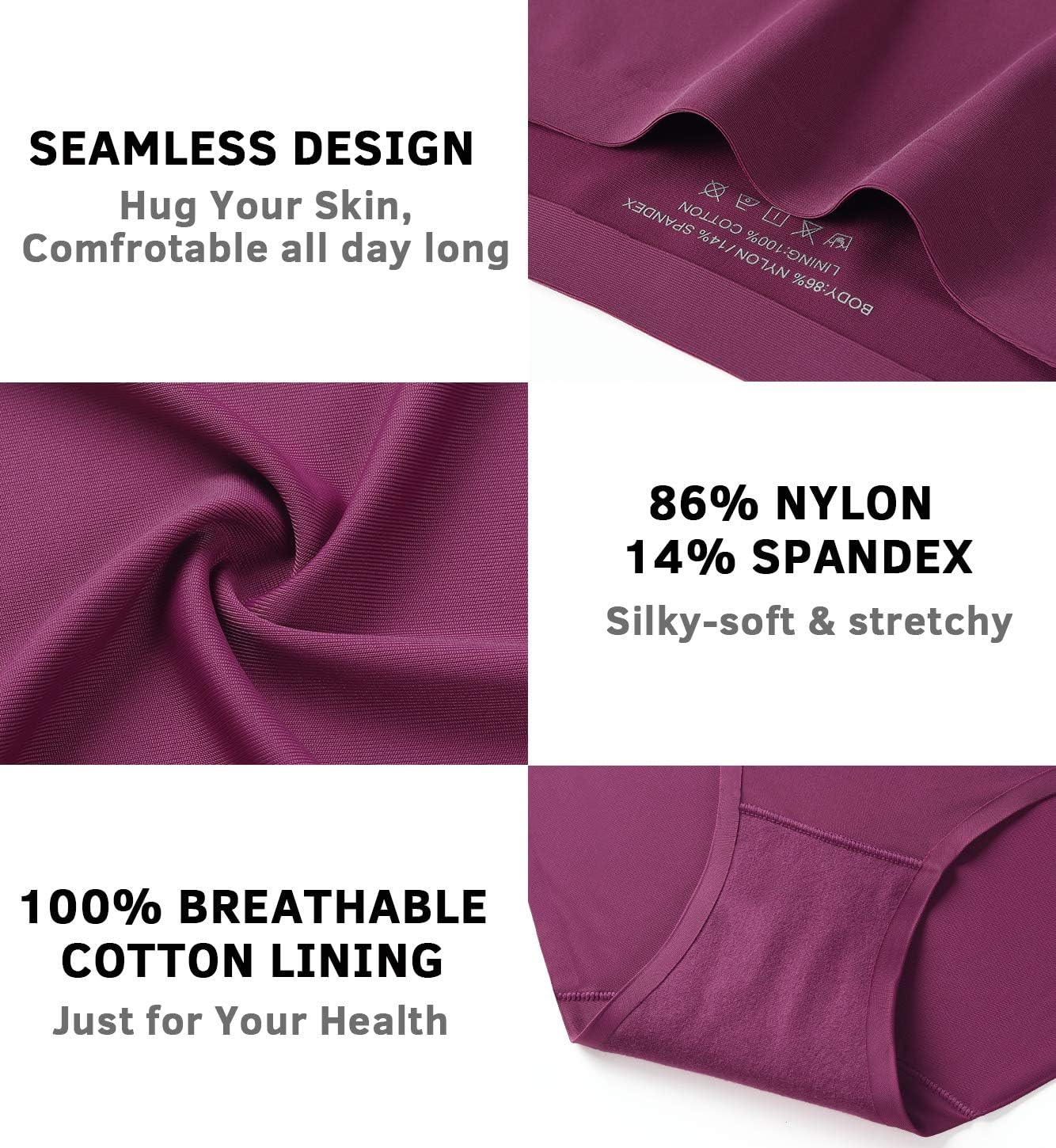 Wealurre Seamless Underwear for Women No Show Panties Soft Stretch Hipster Bikini Underwears 5-Pack