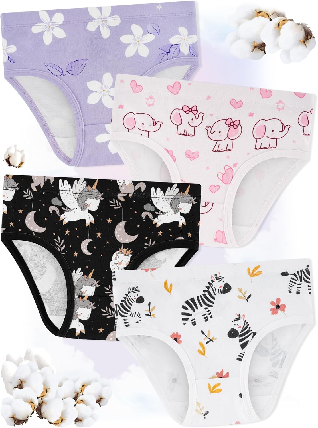 Girls' Underwear,Soft Cotton Tagless Panties for Toddlers' & Little Kids Comfort,Breathable Briefs,8-Pack