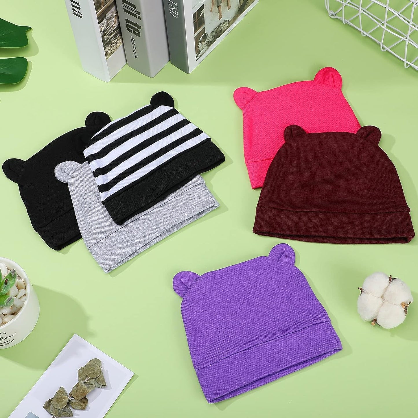 Geyoga 6 Pieces Newborn Baby Hat Bear Ears Infant Caps Baby Boy Girl Toddler Hats Infant Beanie Caps for 0-3 Months